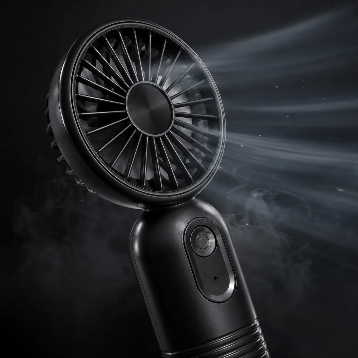 Black MiniBreeze fan with visible airflow